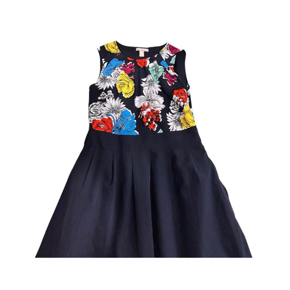 Banana Republic Navy Floral Dress Fit & Flare Sz 2 Lined Sleeveless Knee Length - Picture 8 of 10